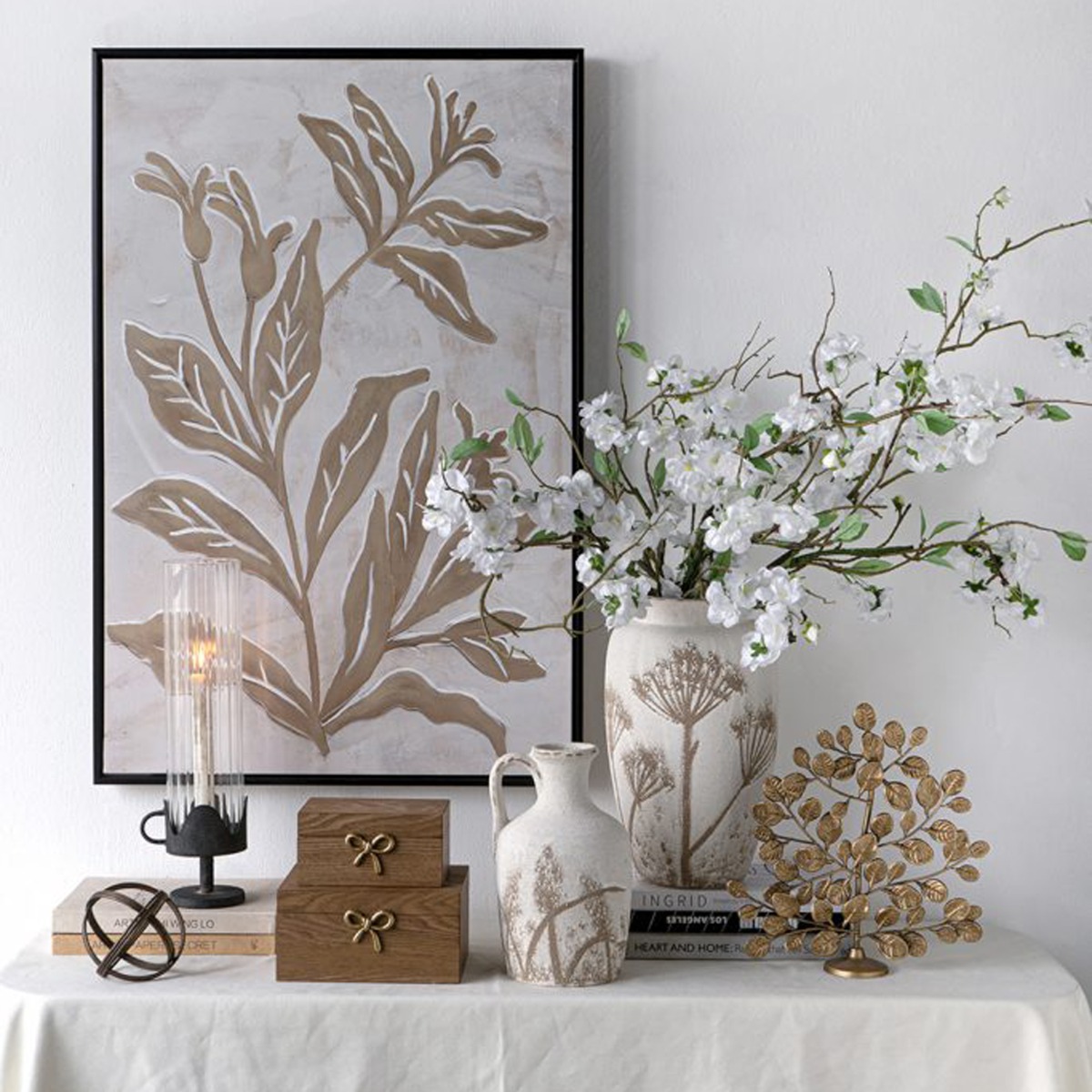 Artekko Antique Λευκό Κεραμικό Βάζο με Καφέ Λεπτομέρειες (20x20x35)cm