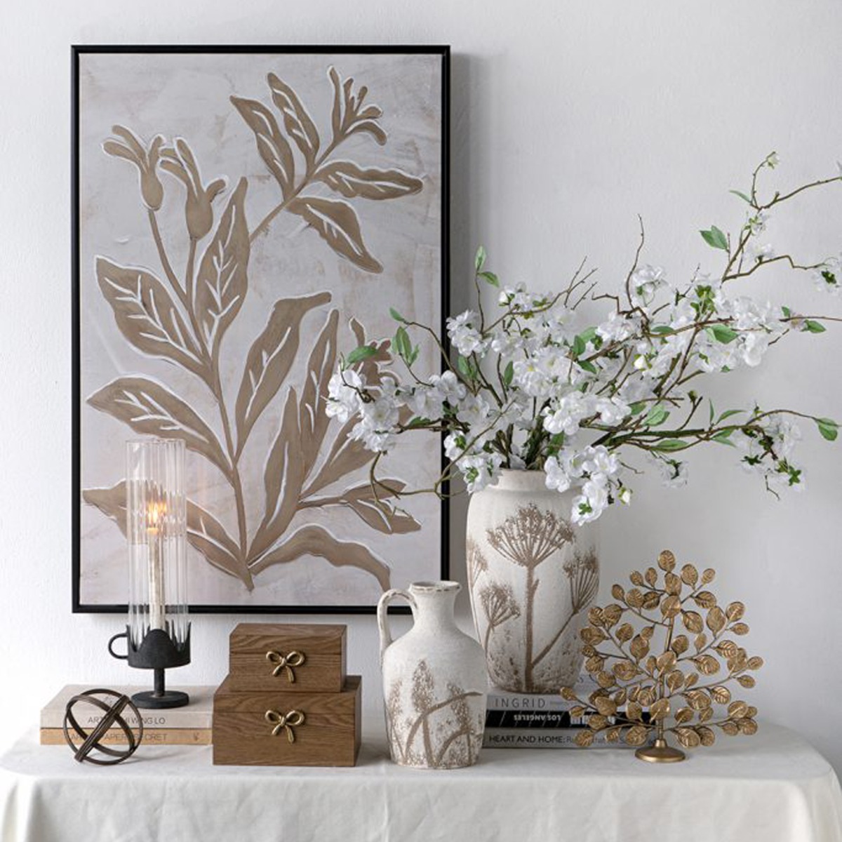 Artekko Antique Λευκό Κεραμικό Βάζο με Καφέ Λεπτομέρειες (17x15.5x34)cm