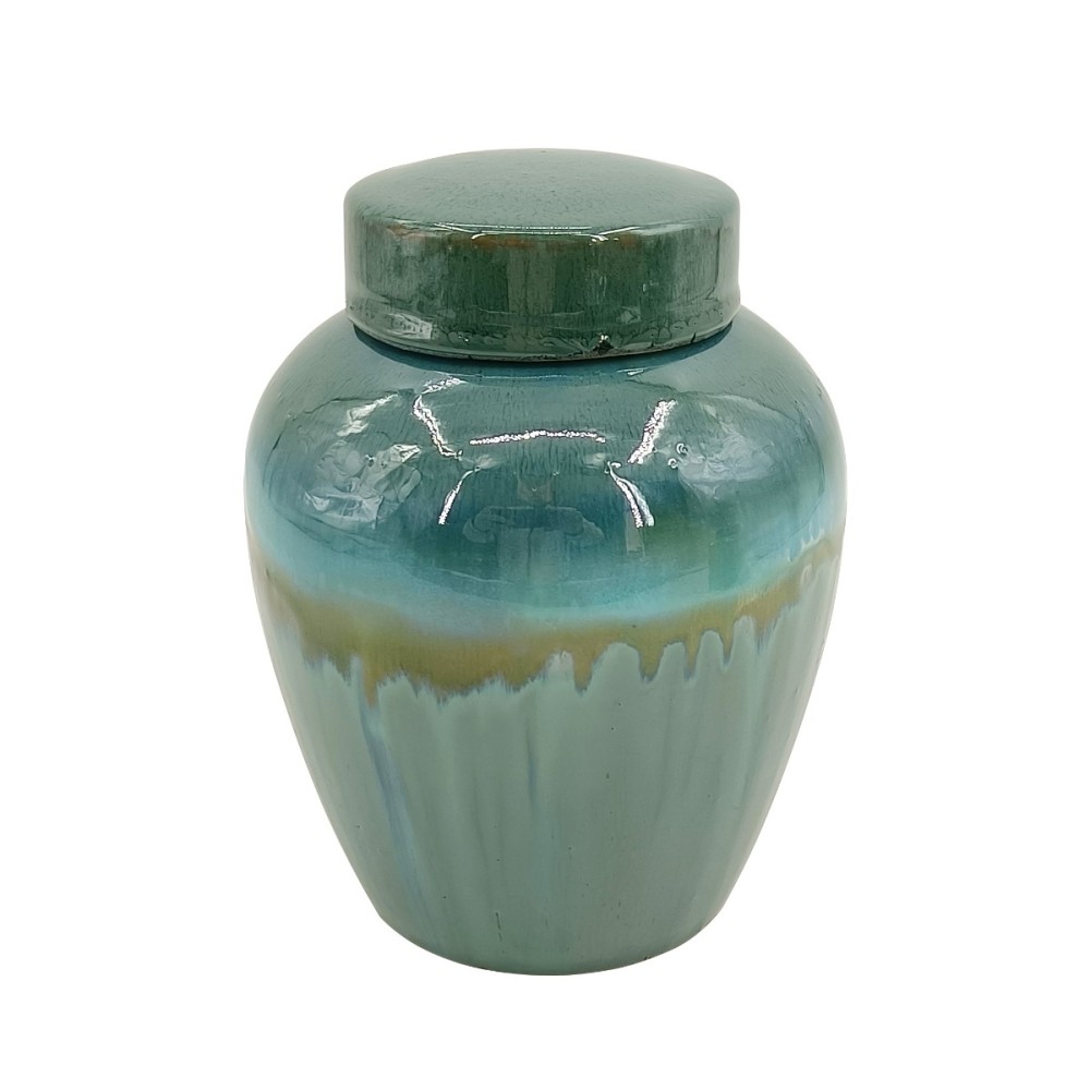 Artekko Bliss Κεραμικό Δοχείο με Καπάκι σε Πράσινες Αποχρώσεις (15.2x15.2x19.7)cm