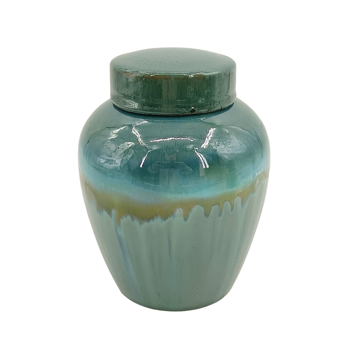 Artekko Bliss Κεραμικό Δοχείο με Καπάκι σε Πράσινες Αποχρώσεις (15.2x15.2x19.7)cm