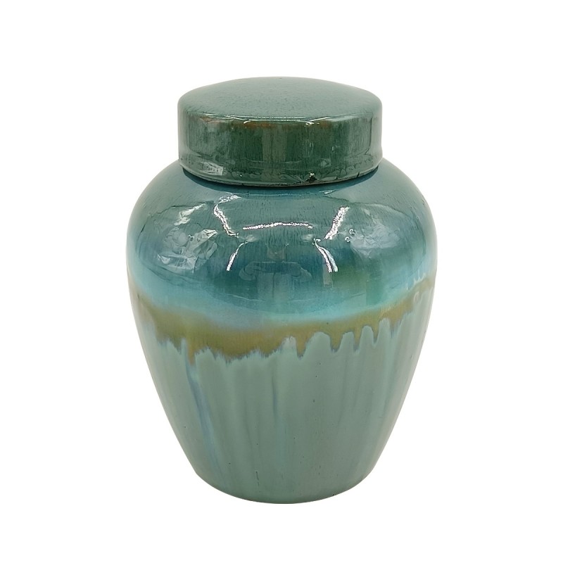 Artekko Bliss Κεραμικό Δοχείο με Καπάκι σε Πράσινες Αποχρώσεις (15.2x15.2x19.7)cm