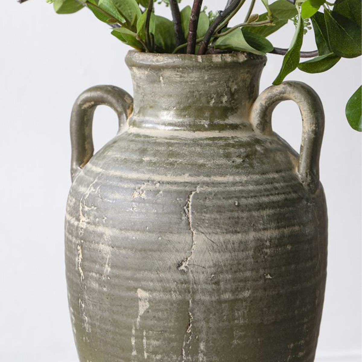 Artekko Antique Βάζο από Τερακότα σε Πράσινη με Μπεζ Αποχρώση (22x22x40)cm