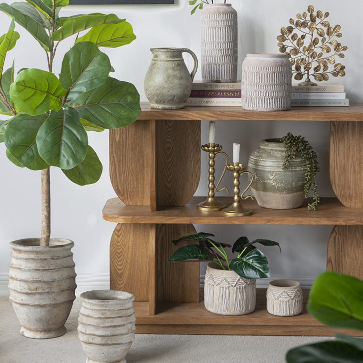 Artekko Antique Βάζο από Τερακότα σε Πράσινη με Μπεζ Αποχρώση (25x25x22.5)cm