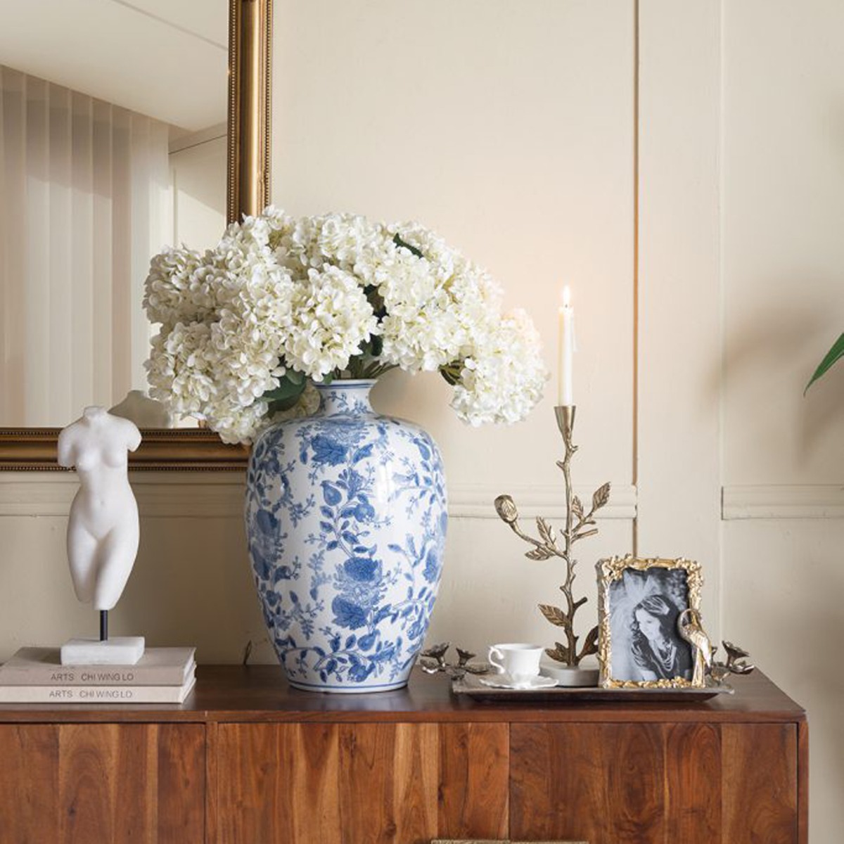 Artekko Melania Βάζο από Πορσελάνη σε Άσπρο και Μπλε (29x29x44.5)cm