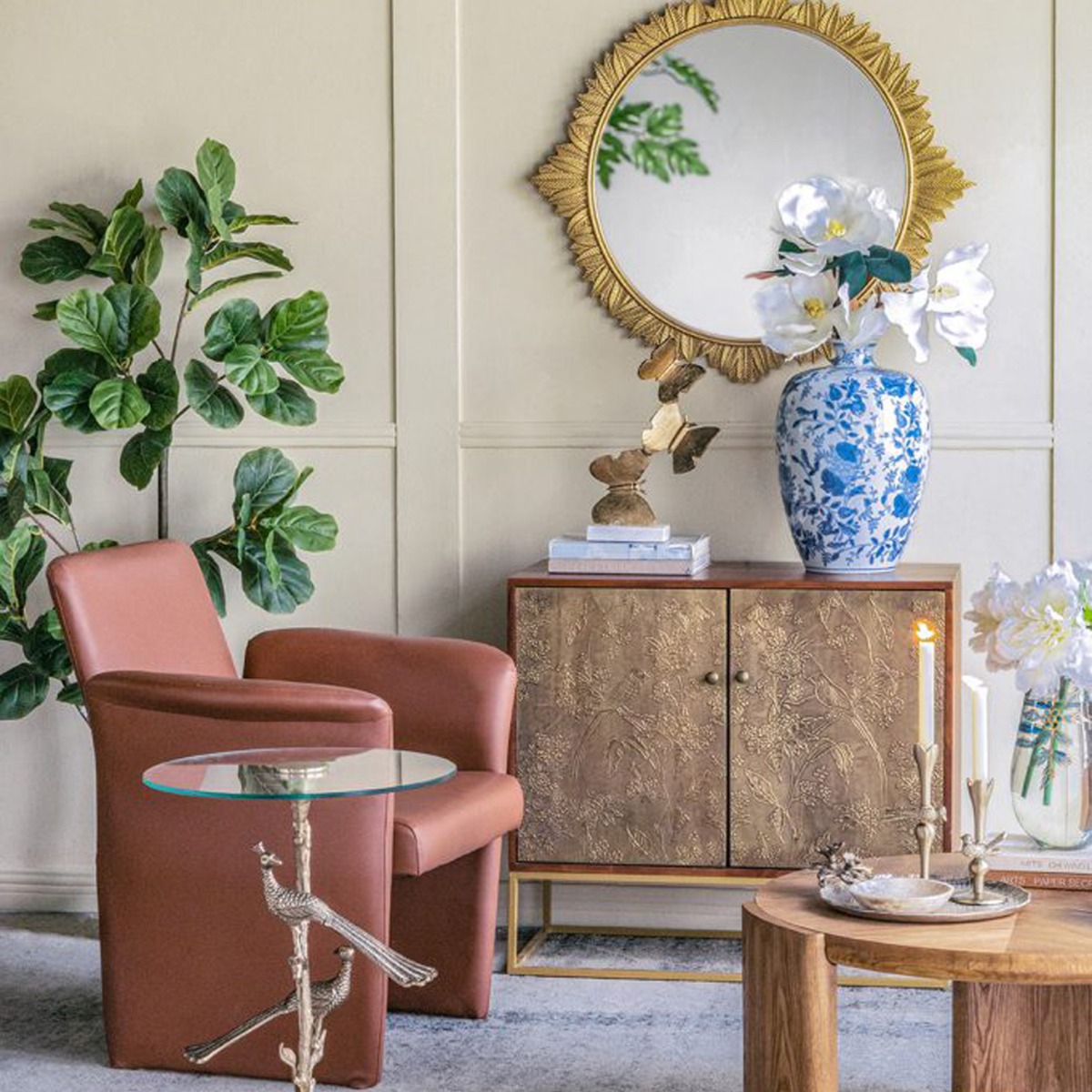 Artekko Melania Βάζο από Πορσελάνη σε Άσπρο και Μπλε (29x29x44.5)cm