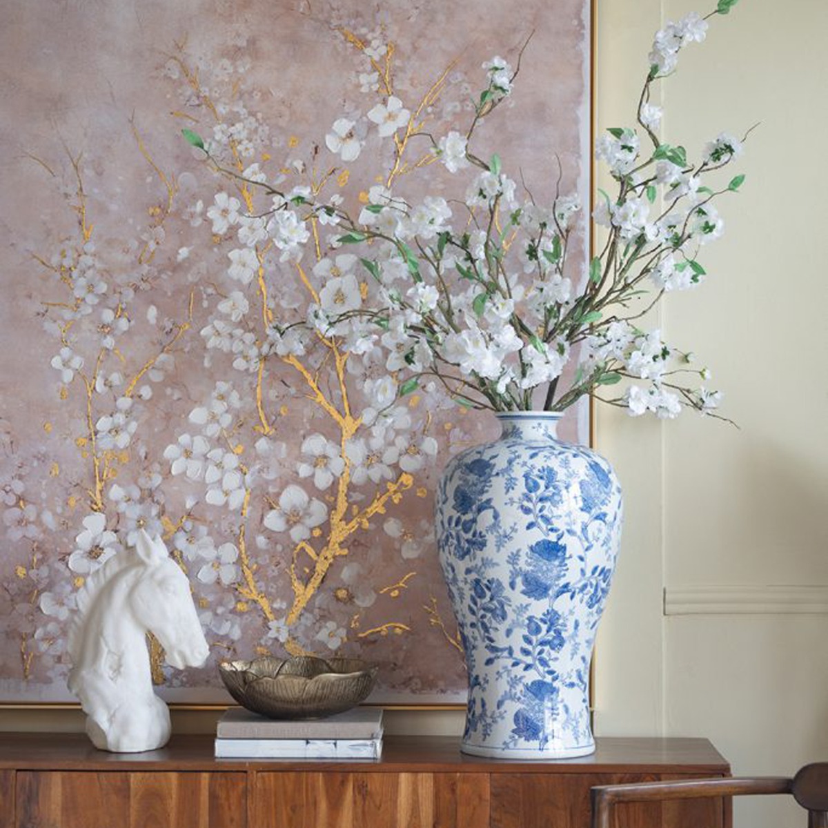 Artekko Melania Βάζο από Πορσελάνη σε Άσπρο και Μπλε (33x33x61)cm