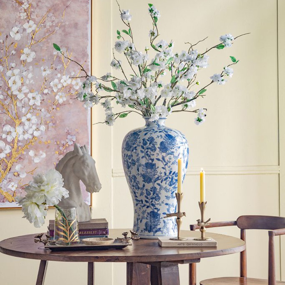 Artekko Melania Βάζο από Πορσελάνη σε Άσπρο και Μπλε (33x33x61)cm