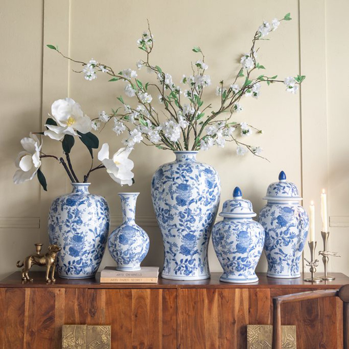 Artekko Melania Βάζο από Πορσελάνη σε Άσπρο και Μπλε (33x33x61)cm