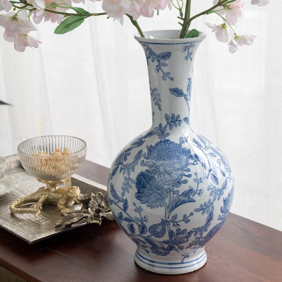 Artekko Melania Βάζο από Πορσελάνη σε Άσπρο και Μπλε (19.5x19.5x36)cm