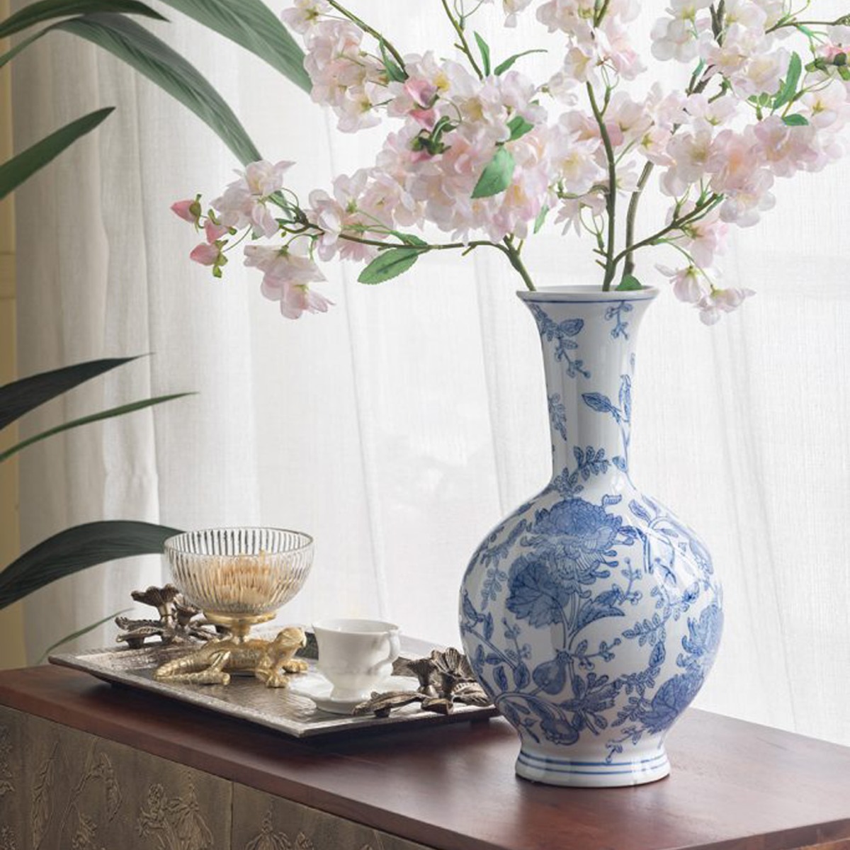 Artekko Melania Βάζο από Πορσελάνη σε Άσπρο και Μπλε (19.5x19.5x36)cm