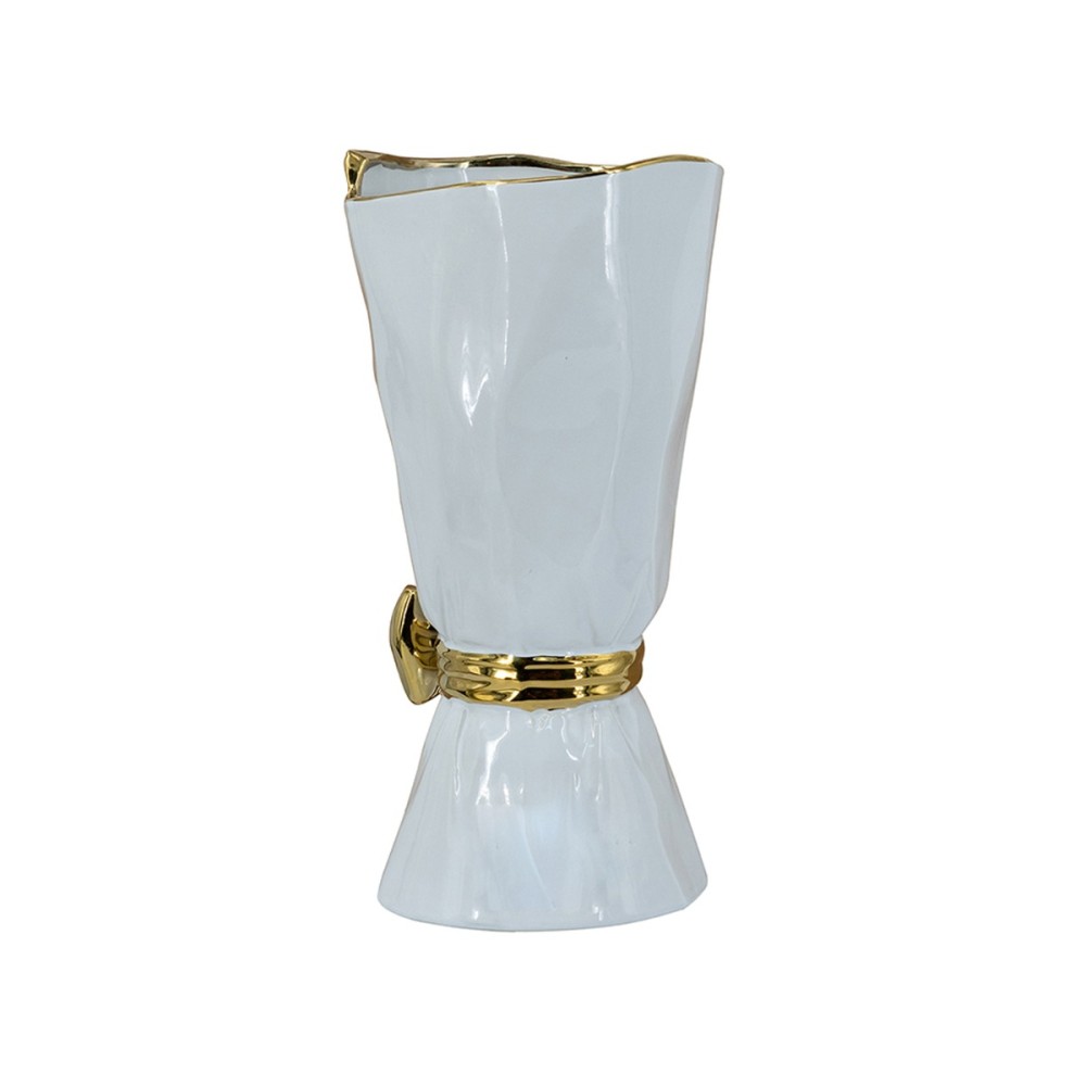 Artekko Glazed Λευκό Κεραμικό Βάζο με Χρυσές Λεπτομέρειες (15.5x15.5x30.7)cm