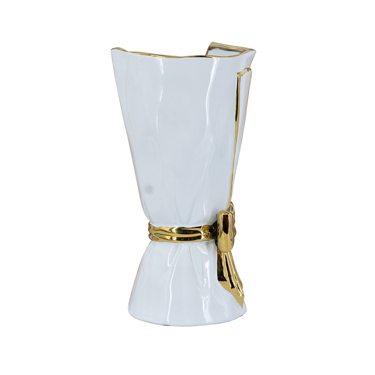 Artekko Glazed Λευκό Κεραμικό Βάζο με Χρυσές Λεπτομέρειες (15.5x15.5x30.7)cm