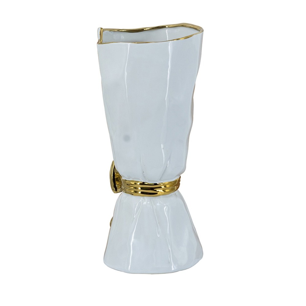 Artekko Glazed Λευκό Κεραμικό Βάζο με Χρυσές Λεπτομέρειες (17x17x37.5)cm