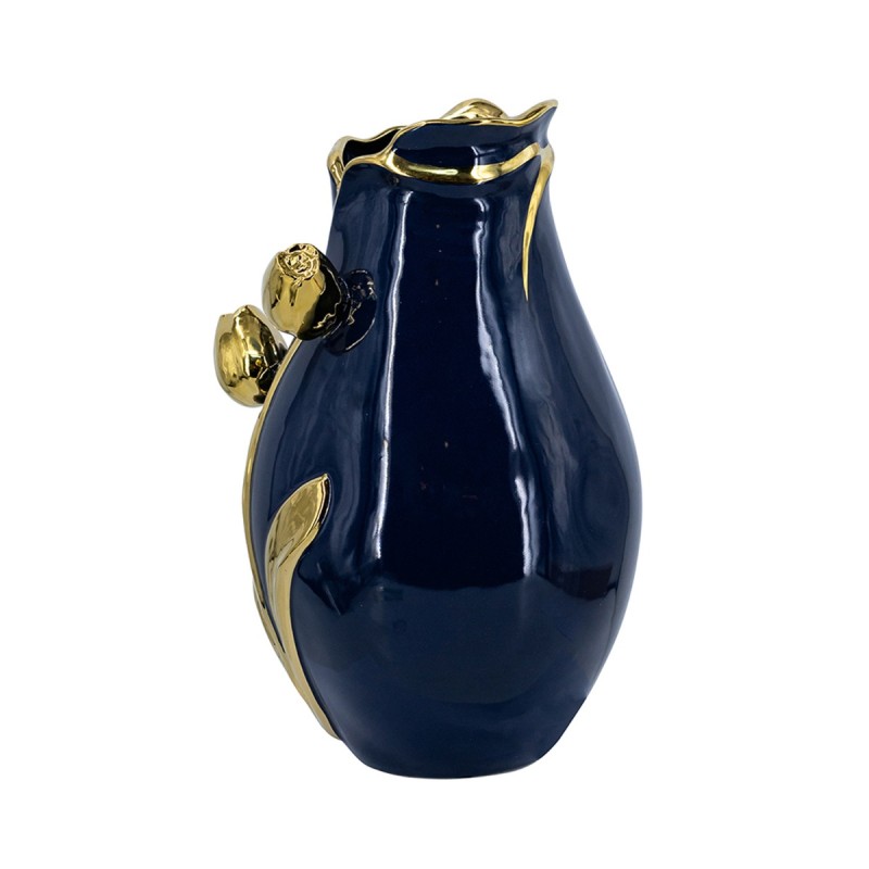 Artekko Glazed Μπλε Κεραμικό Βάζο με Χρυσές Λεπτομέρειες (19x19x28.5)cm