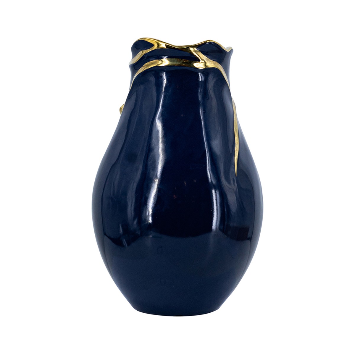 Artekko Glazed Μπλε Κεραμικό Βάζο με Χρυσές Λεπτομέρειες (19x19x28.5)cm