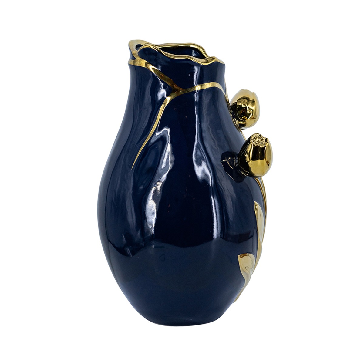 Artekko Glazed Μπλε Κεραμικό Βάζο με Χρυσές Λεπτομέρειες (20x20x34.5)cm