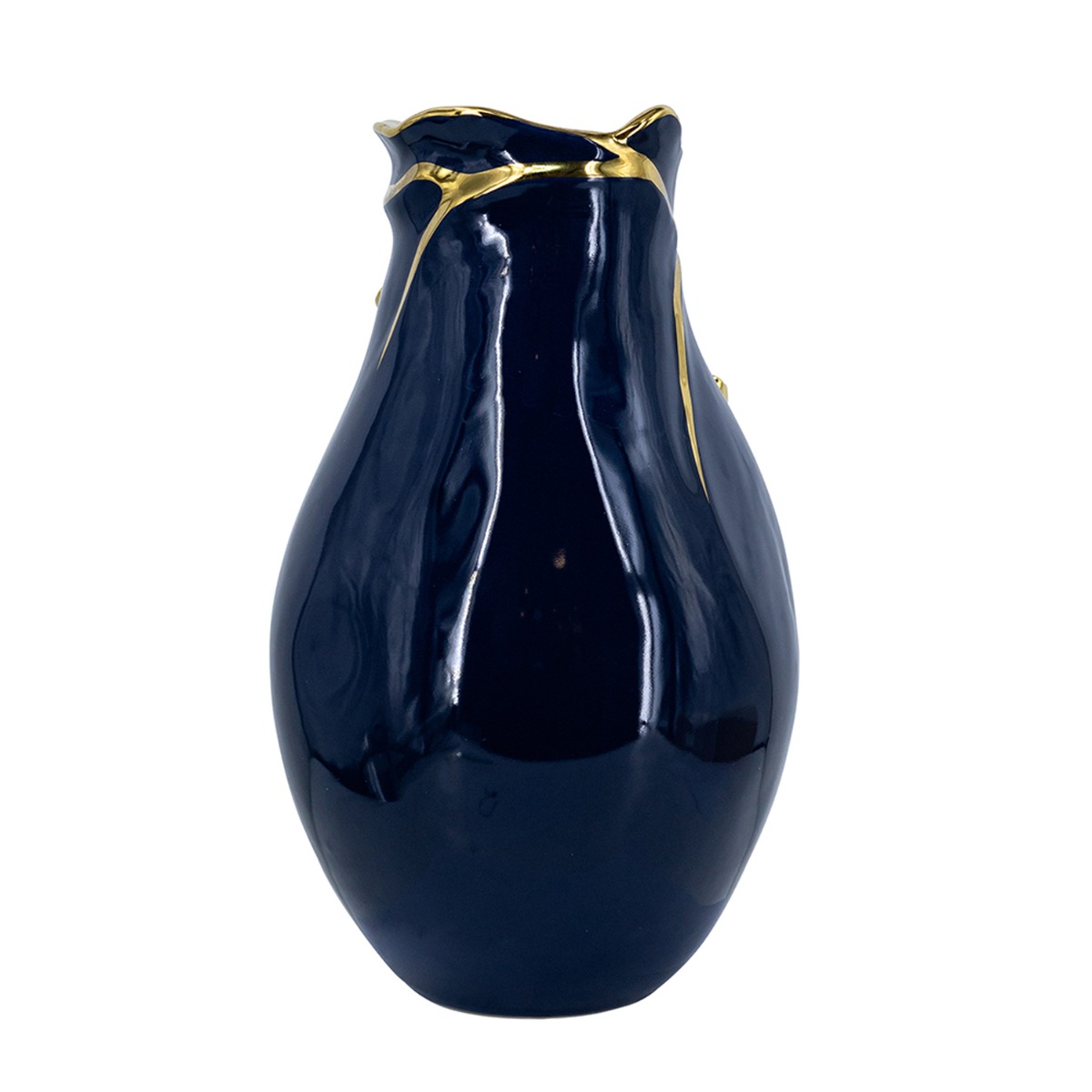 Artekko Glazed Μπλε Κεραμικό Βάζο με Χρυσές Λεπτομέρειες (20x20x34.5)cm