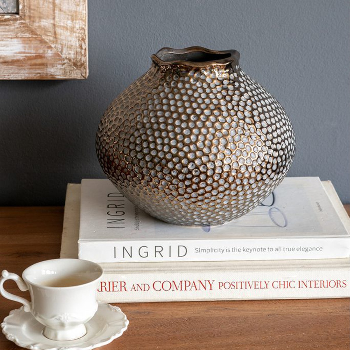 Artekko Lidded Μπρονζέ Κεραμικό Βάζο (21x21x18)cm