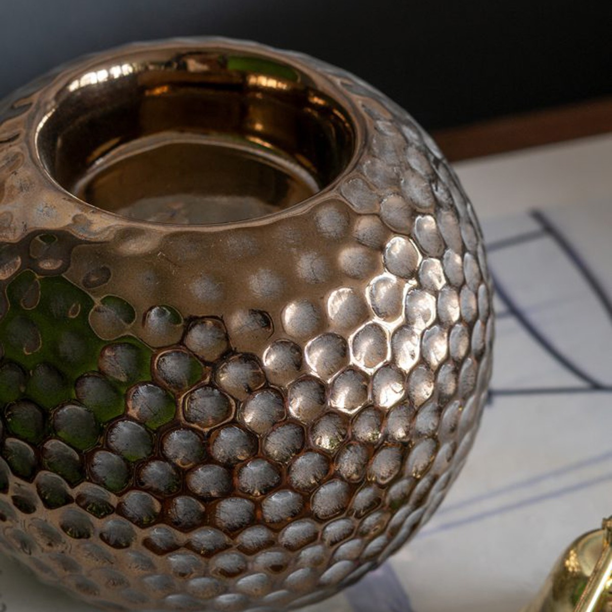 Artekko Lidded Μπρονζέ Κεραμικά Κηροπήγια (11x11x9)cm 2pcs