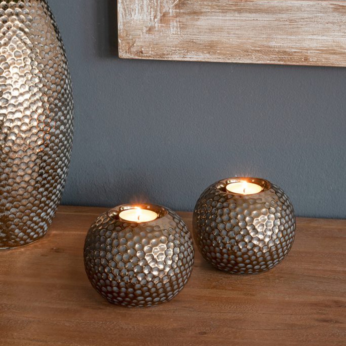 Artekko Lidded Μπρονζέ Κεραμικά Κηροπήγια (11x11x9)cm 2pcs