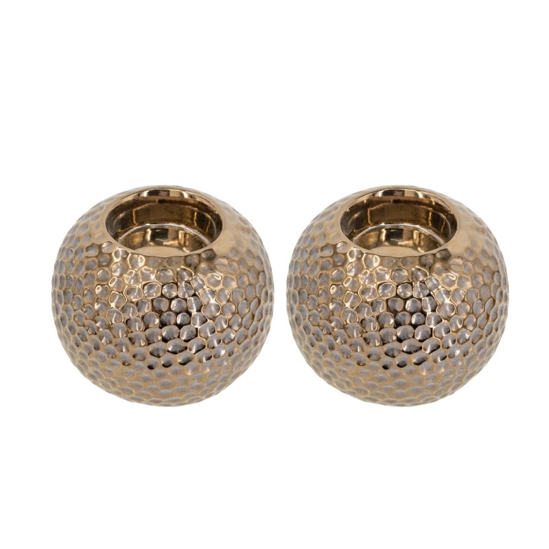 Artekko Lidded Μπρονζέ Κεραμικά Κηροπήγια (11x11x9)cm 2pcs