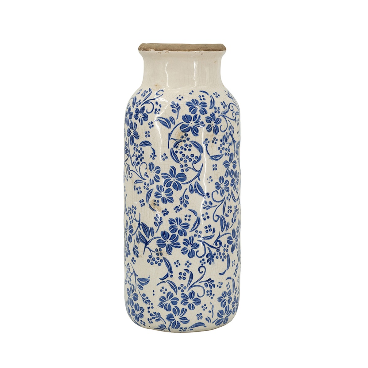 Artekko Aging Λευκό Κεραμικό Βάζο με Μπλε Λουλούδια (16x16x38.7)cm