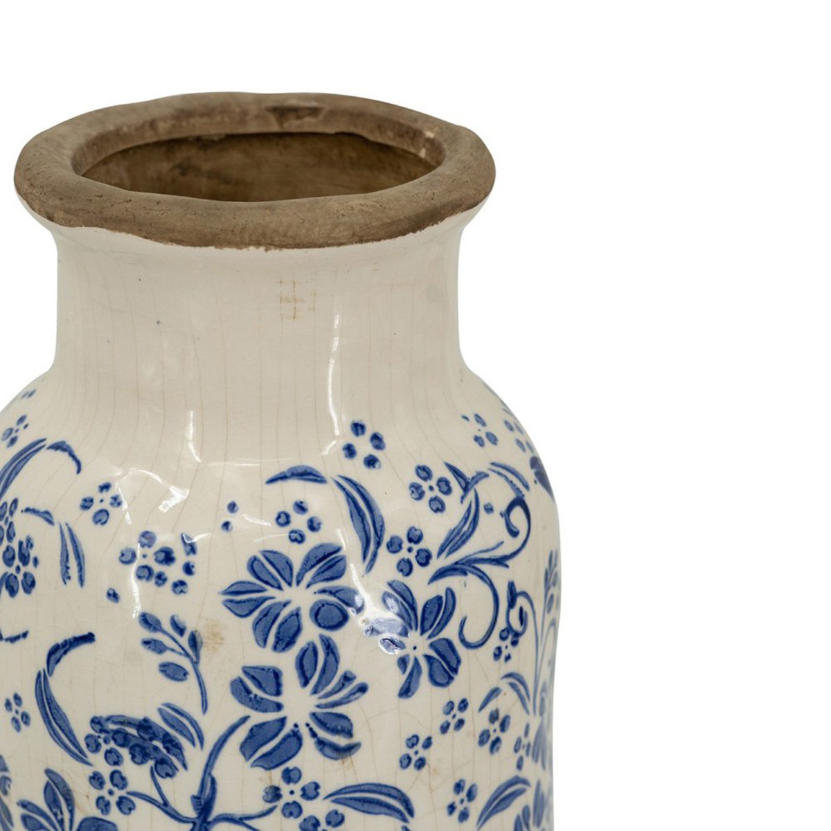 Artekko Aging Λευκό Κεραμικό Βάζο με Μπλε Λουλούδια (14.5x14.5x31.7)cm