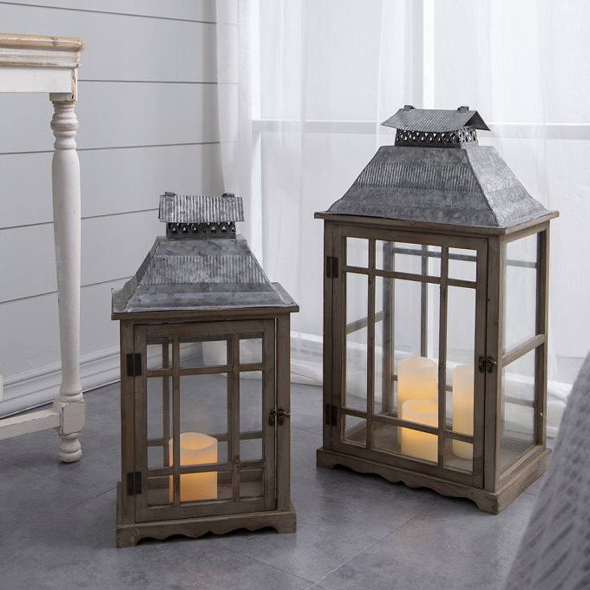 Artekko Lantern Καφέ Ξύλινα Διακοσμητικά Φανάρια (36x25.5x65)cm (28x17.8x53.4)cm 2pcs