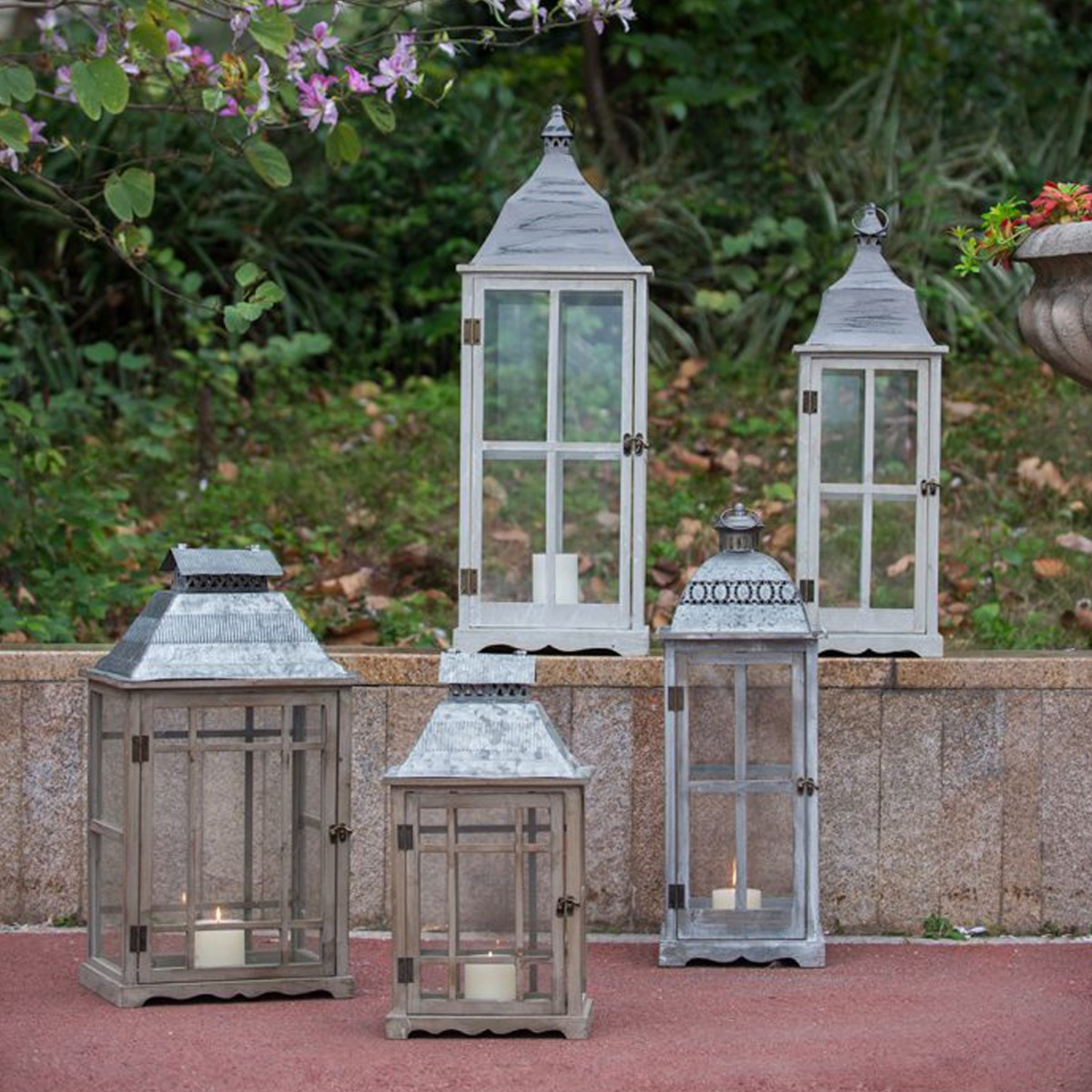 Artekko Lantern Καφέ Ξύλινα Διακοσμητικά Φανάρια (36x25.5x65)cm (28x17.8x53.4)cm 2pcs