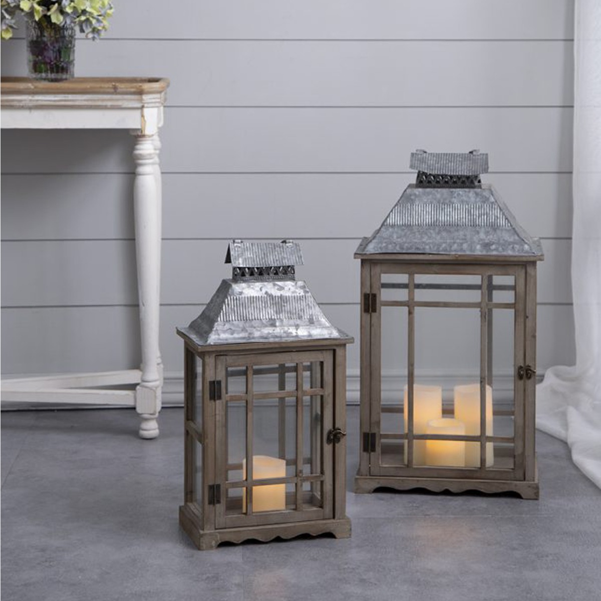 Artekko Lantern Καφέ Ξύλινα Διακοσμητικά Φανάρια (36x25.5x65)cm (28x17.8x53.4)cm 2pcs