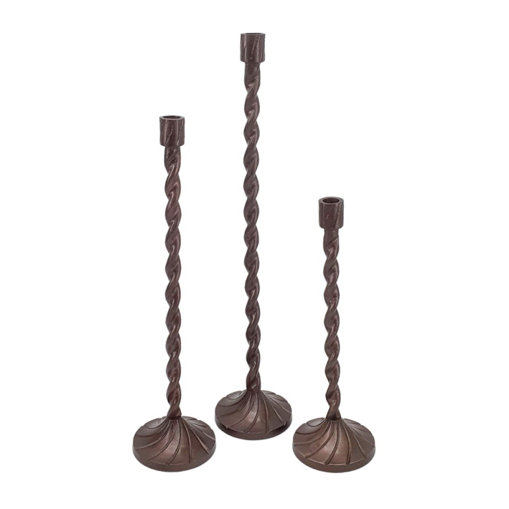 Artekko Luxe Μπρονζέ Μεταλλικά Κηροπήγια (11.4x11.4x59.7)cm (11.4x11.4x49.5)cm (11.4x11.4x38)cm 3pcs
