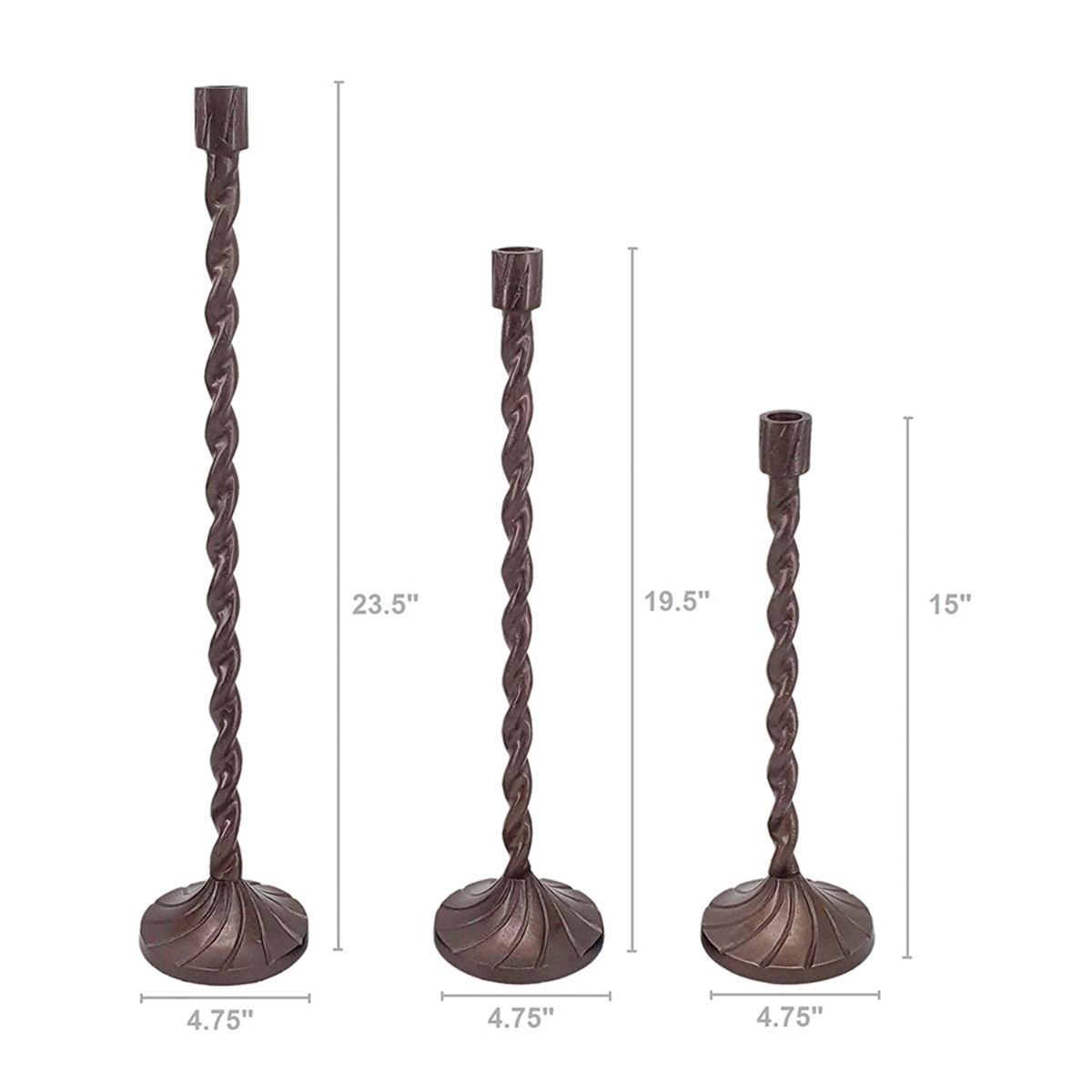 Artekko Luxe Μπρονζέ Μεταλλικά Κηροπήγια (11.4x11.4x59.7)cm (11.4x11.4x49.5)cm (11.4x11.4x38)cm 3pcs