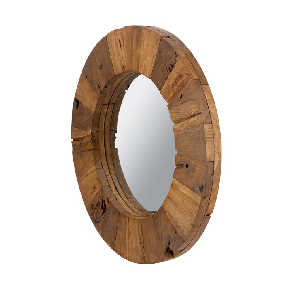 Artekko Woody Καφέ Καθρέπτης Τοίχου από Ξύλο Teak (80x80x6)cm