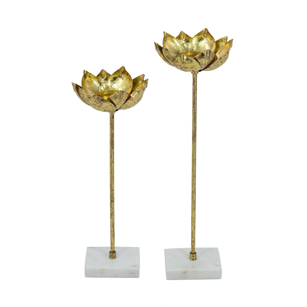 Artekko Noble Χρυσά Μεταλλικά Κηροπήγια (16.5x16.5x57)cm (16.5x16.5x47)cm 2pcs