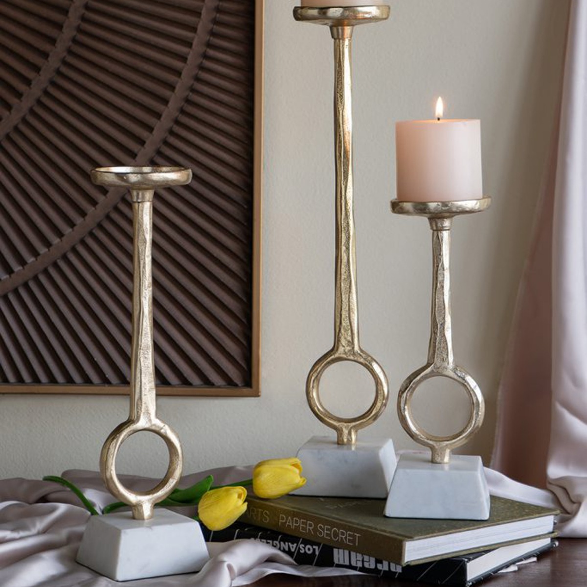 Artekko Noble Χρυσά Μεταλλικά Κηροπήγια (8.9x8.9x43.2)cm (8.9x8.9x33)cm (8.9x8.9x26.7)cm 3pcs