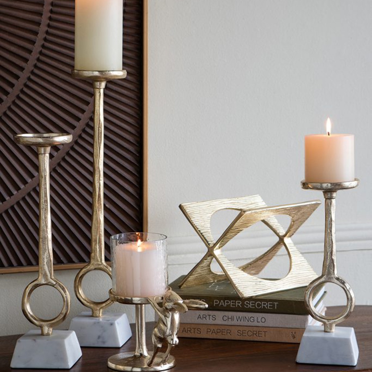 Artekko Noble Χρυσά Μεταλλικά Κηροπήγια (8.9x8.9x43.2)cm (8.9x8.9x33)cm (8.9x8.9x26.7)cm 3pcs