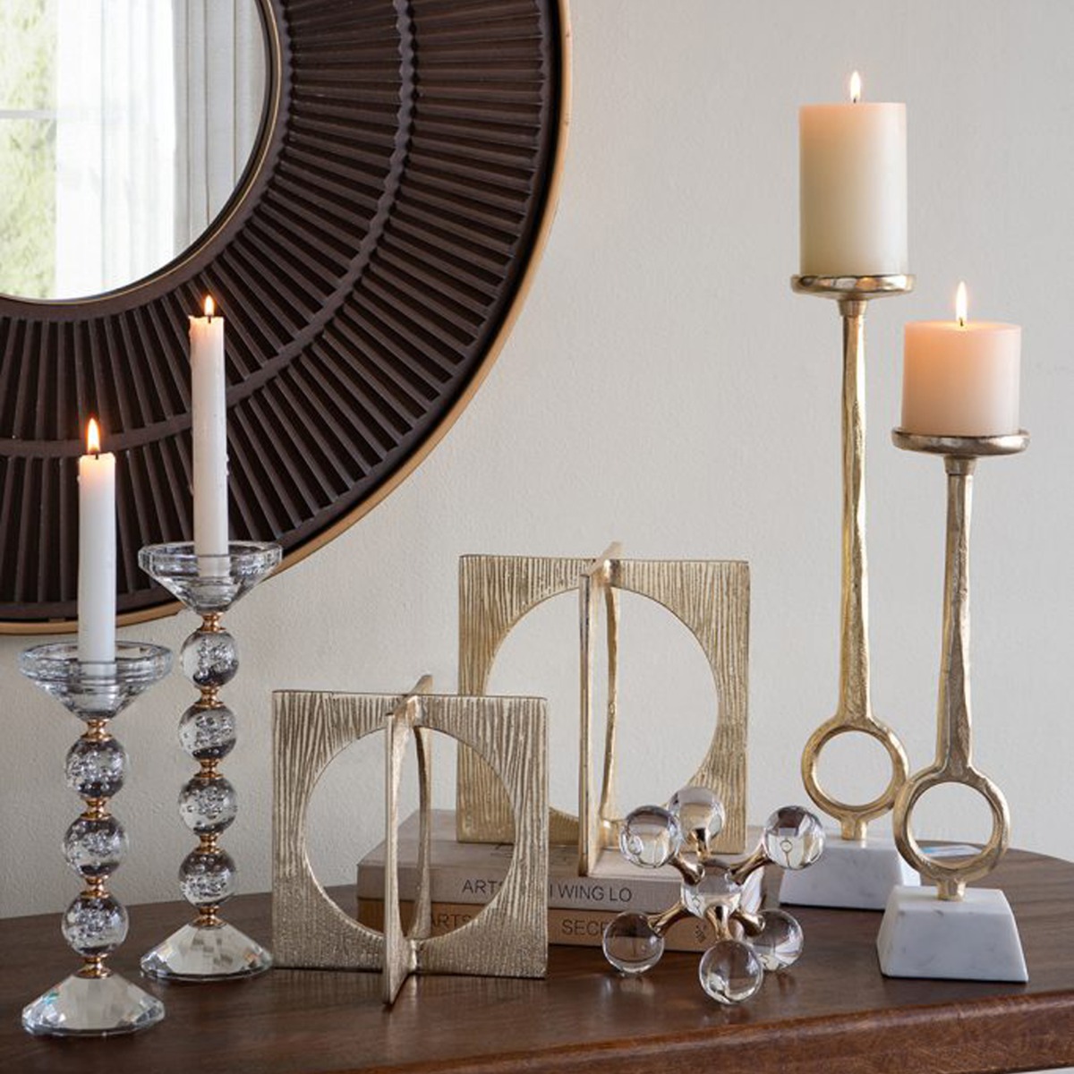 Artekko Noble Χρυσά Μεταλλικά Κηροπήγια (8.9x8.9x43.2)cm (8.9x8.9x33)cm (8.9x8.9x26.7)cm 3pcs