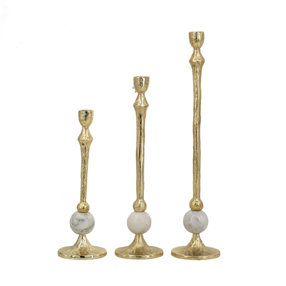 Artekko Noble Χρυσά Μεταλλικά Κηροπήγια (10x10x45.7)cm (10x10x36.8)cm (10x10x29.2)cm 3pcs