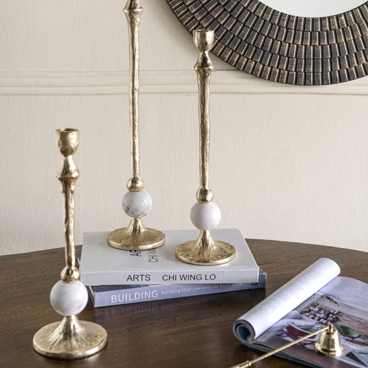 Artekko Noble Χρυσά Μεταλλικά Κηροπήγια (10x10x45.7)cm (10x10x36.8)cm (10x10x29.2)cm 3pcs