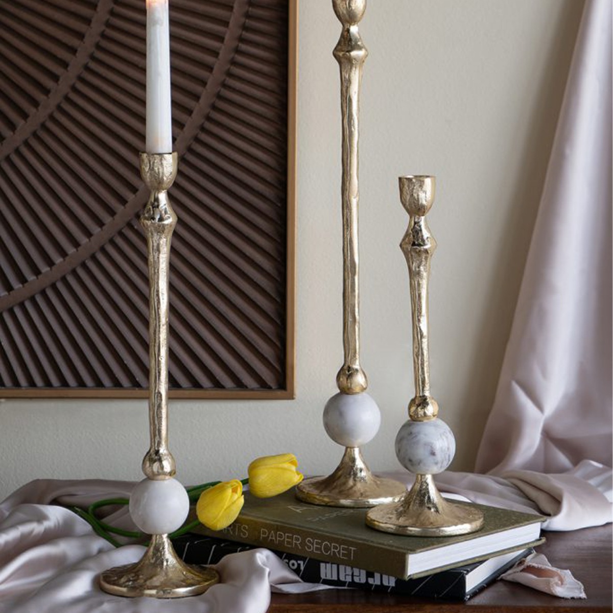 Artekko Noble Χρυσά Μεταλλικά Κηροπήγια (10x10x45.7)cm (10x10x36.8)cm (10x10x29.2)cm 3pcs