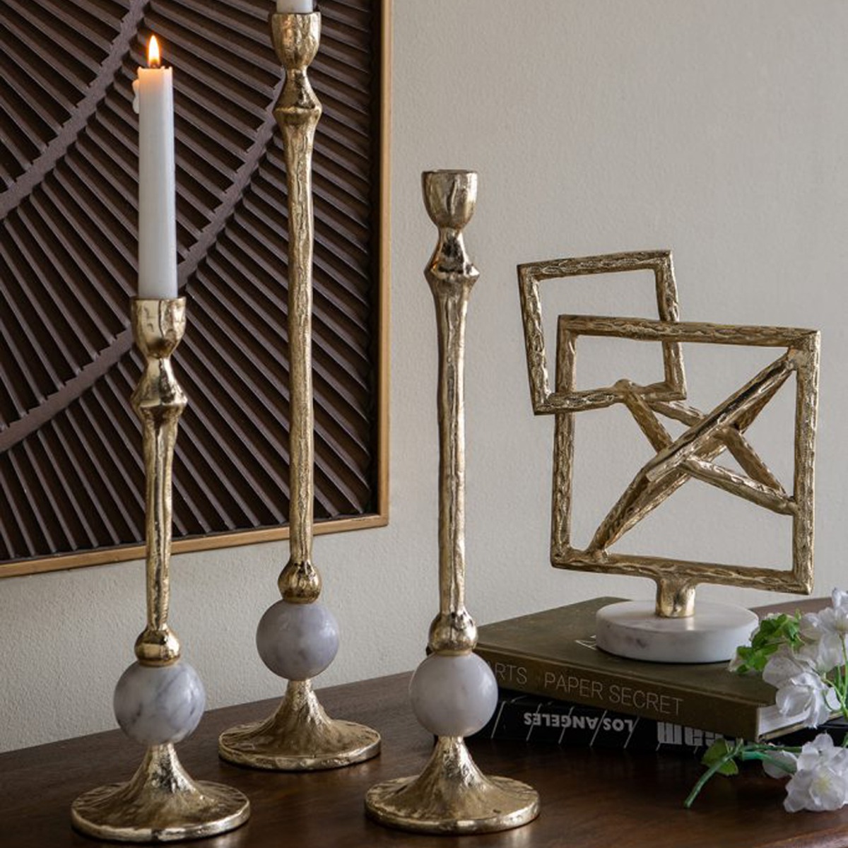 Artekko Noble Χρυσά Μεταλλικά Κηροπήγια (10x10x45.7)cm (10x10x36.8)cm (10x10x29.2)cm 3pcs