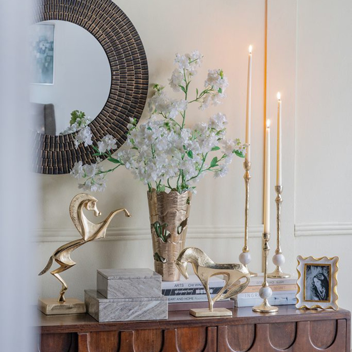 Artekko Noble Χρυσά Μεταλλικά Κηροπήγια (10x10x45.7)cm (10x10x36.8)cm (10x10x29.2)cm 3pcs