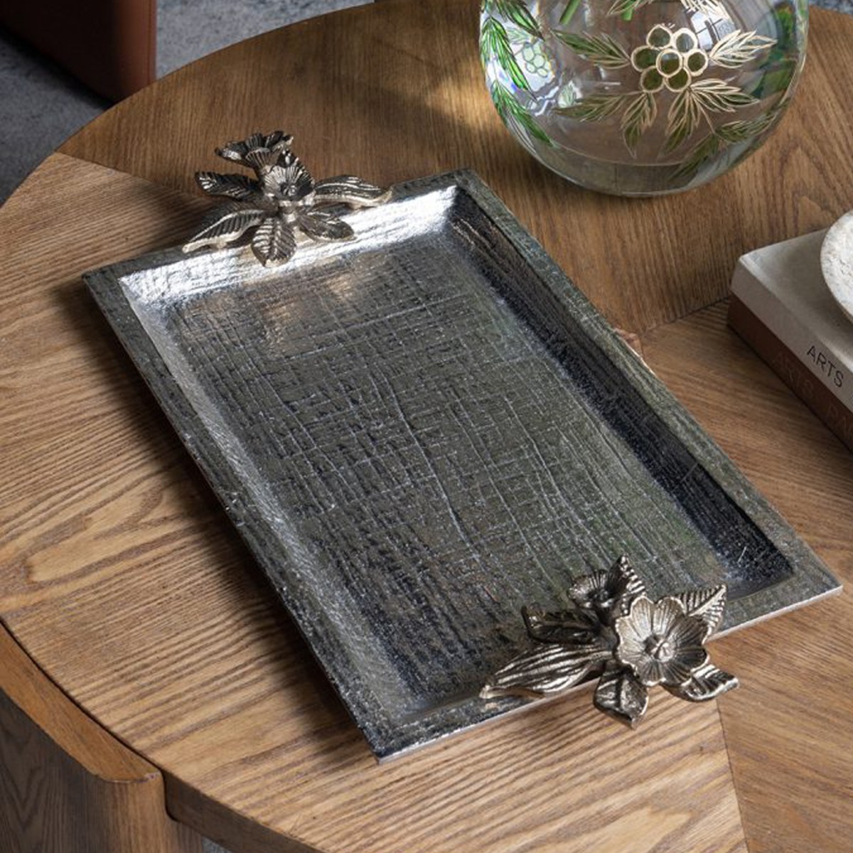 Artekko Branch Ασημί Μεταλλικός Δίσκος (47x24.8x6.4)cm