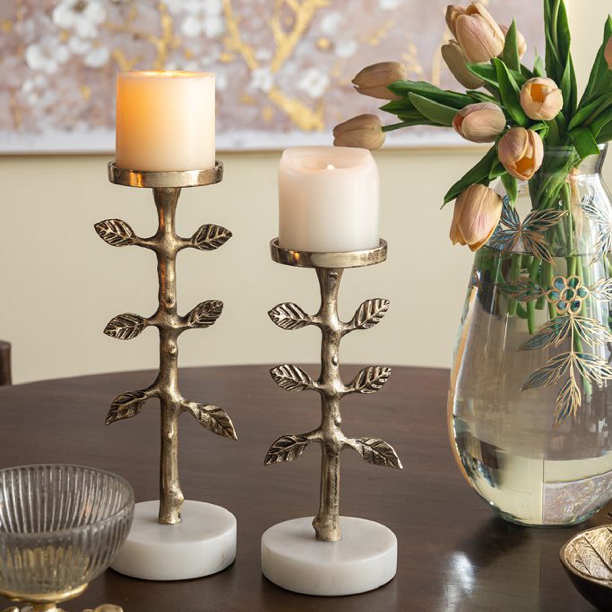 Artekko Branch Χρυσό Μεταλλικό Κηροπήγιο (10x10x26.7)cm