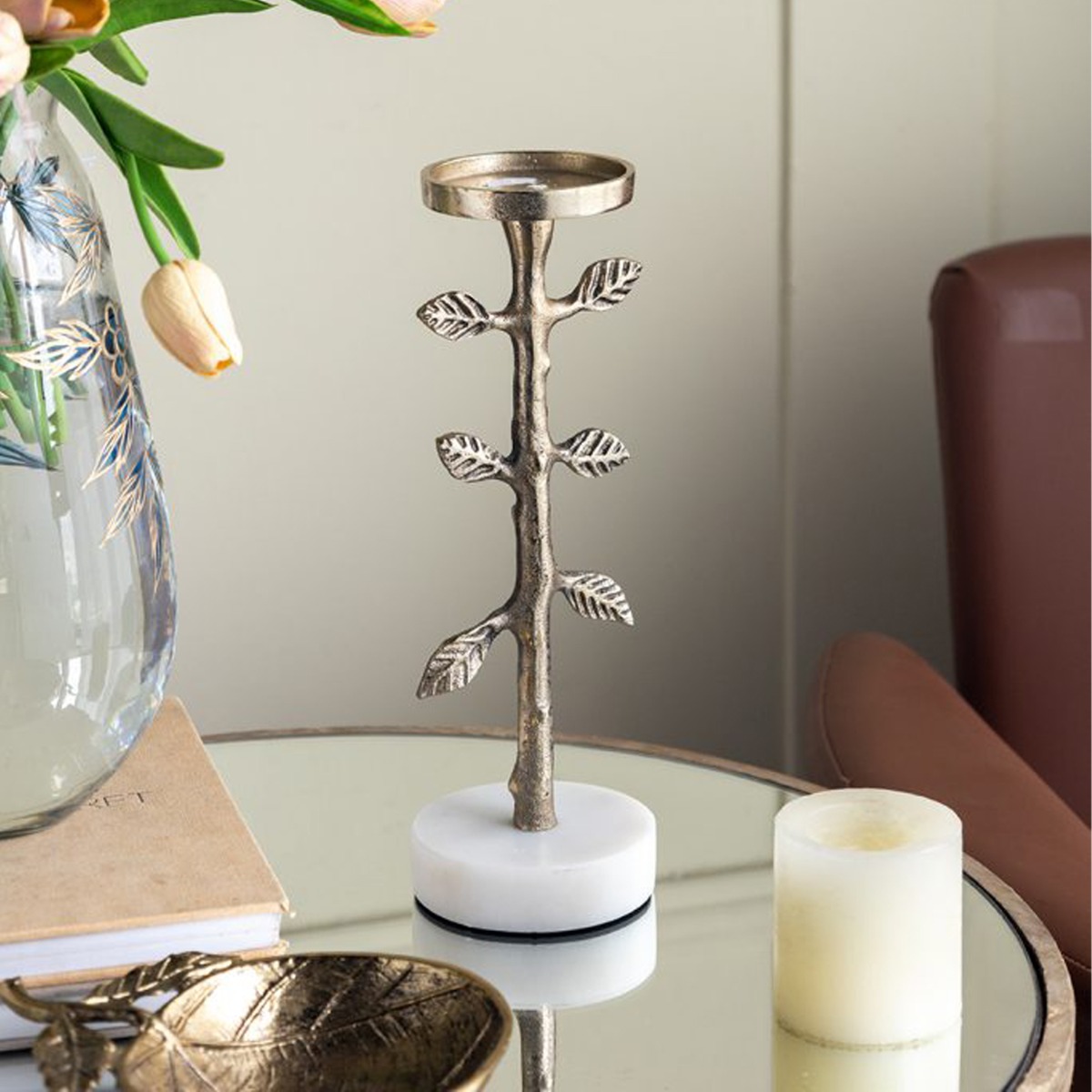 Artekko Branch Χρυσό Μεταλλικό Κηροπήγιο (10x10x30.5)cm