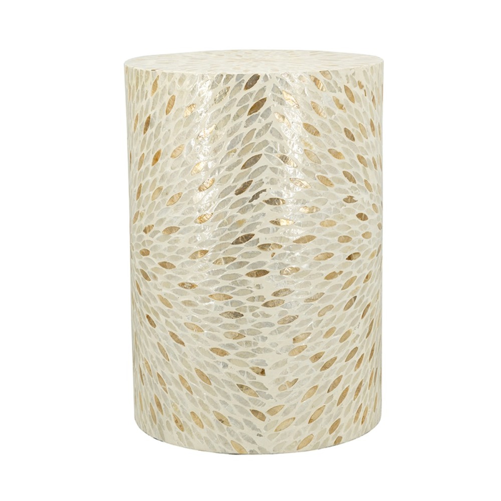 Artekko Ivory Εκρού Βοηθητικό Τραπέζι Σκαμπό από MDF και Capiz (35x35x50)cm