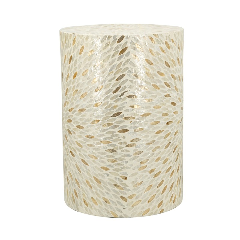 Artekko Ivory Εκρού Βοηθητικό Τραπέζι Σκαμπό από MDF και Capiz (35x35x50)cm