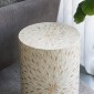 Artekko Ivory Εκρού Βοηθητικό Τραπέζι Σκαμπό από MDF και Capiz (35x35x50)cm