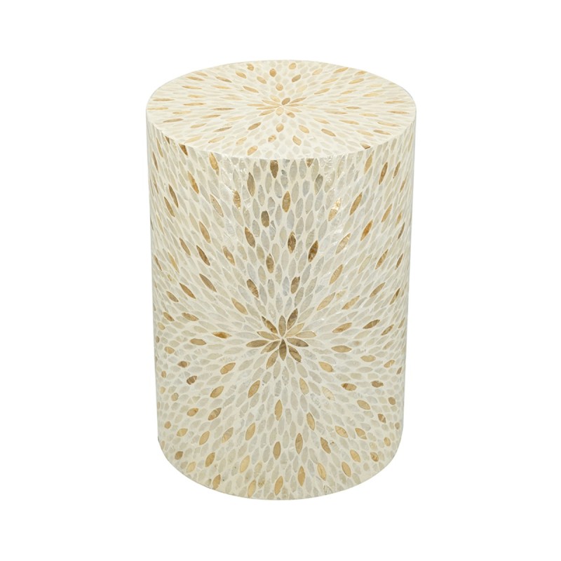 Artekko Ivory Εκρού Βοηθητικό Τραπέζι Σκαμπό από MDF και Capiz (35x35x50)cm