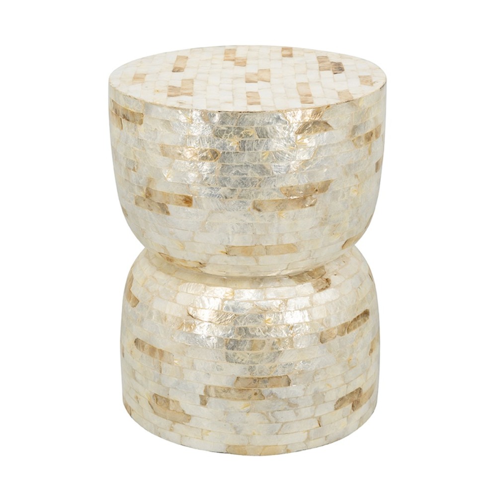 Artekko Ivory Εκρού Βοηθητικό Τραπέζι Σκαμπό από MDF και Capiz (36x36x46)cm